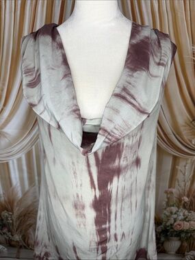 Buffalo David Bitton Brown and Olive Green Tie-Dye Cowl Neck Blouse